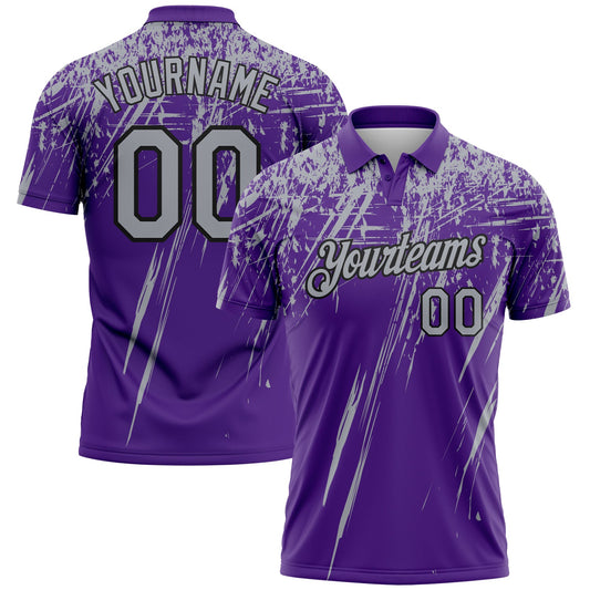 Custom Purple Gray-Black Distressed Scratch Brush Stroke Performance Polo Shirt - Main View