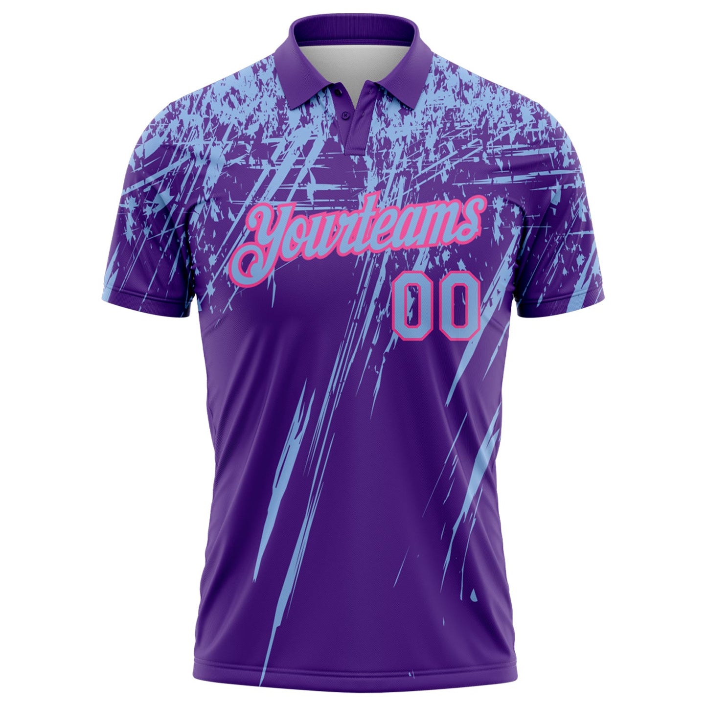 Custom Purple Light Blue-Pink Distressed Scratch Brush Stroke Performance Polo Shirt view 2