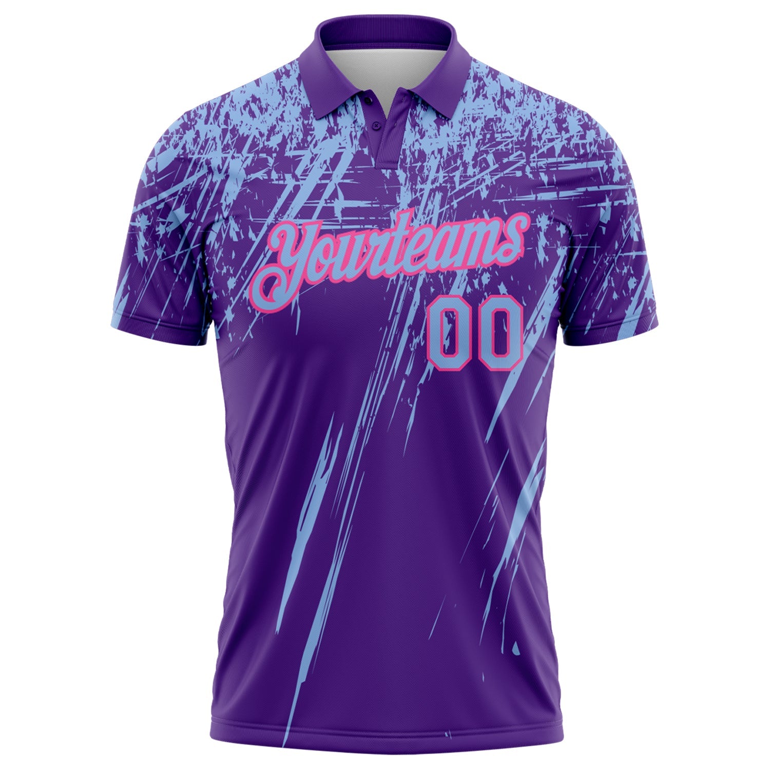 Custom Purple Light Blue-Pink Distressed Scratch Brush Stroke Performance Polo Shirt view 2
