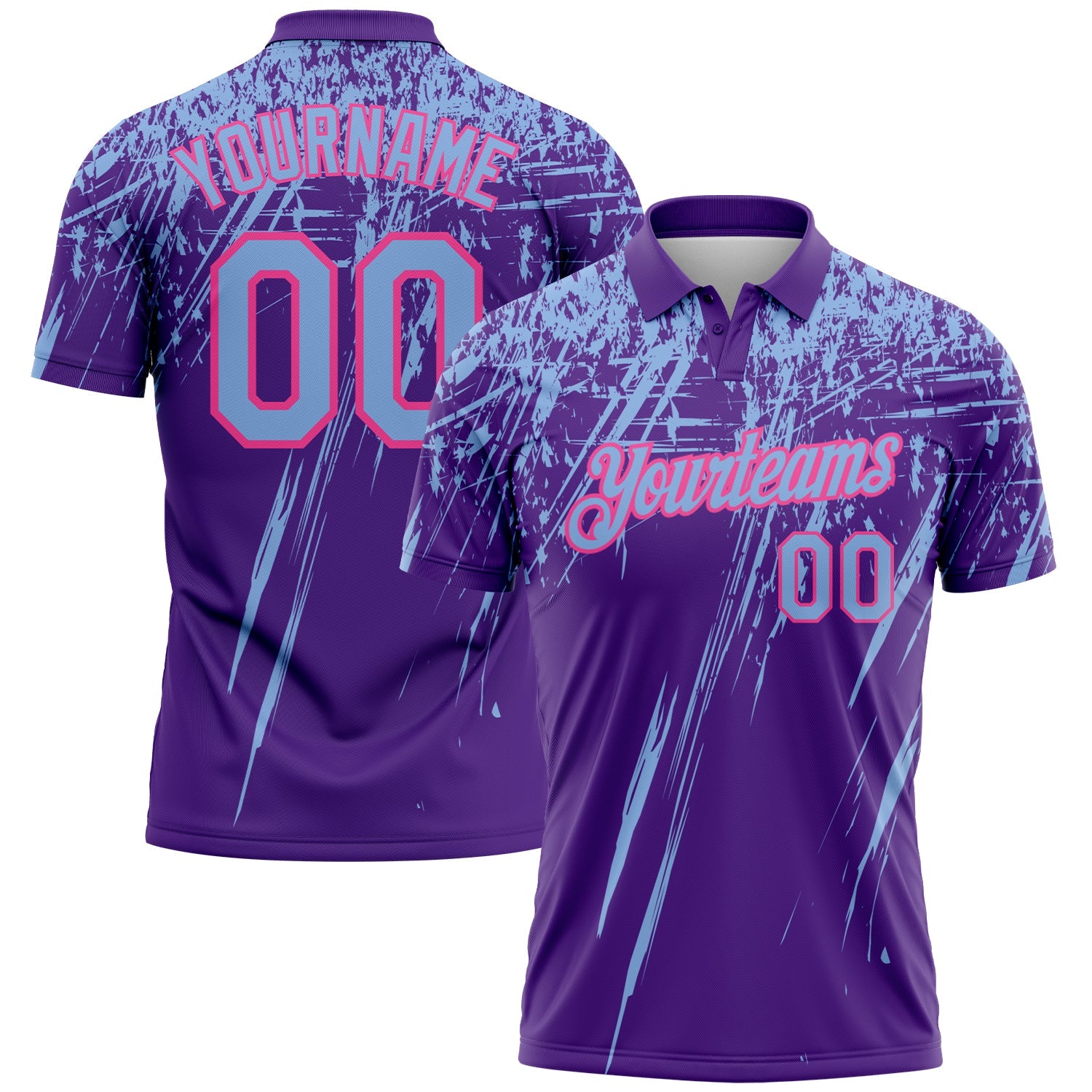 Custom Purple Light Blue-Pink Distressed Scratch Brush Stroke Performance Polo Shirt - Main View