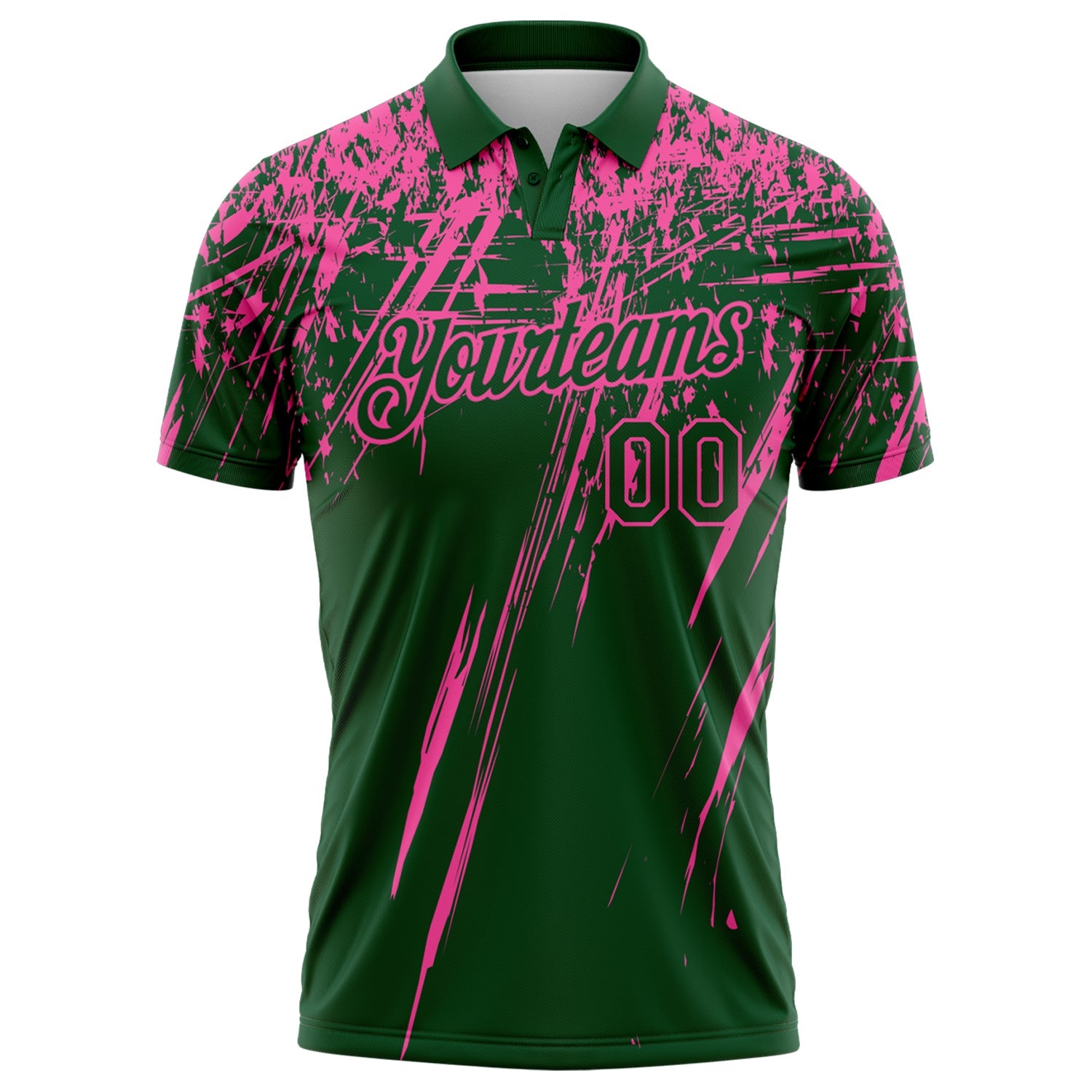 Custom Green-Pink Distressed Scratch Brush Stroke Performance Polo Shirt view 2