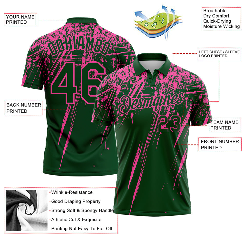 Custom Green-Pink Distressed Scratch Brush Stroke Performance Polo Shirt view 3