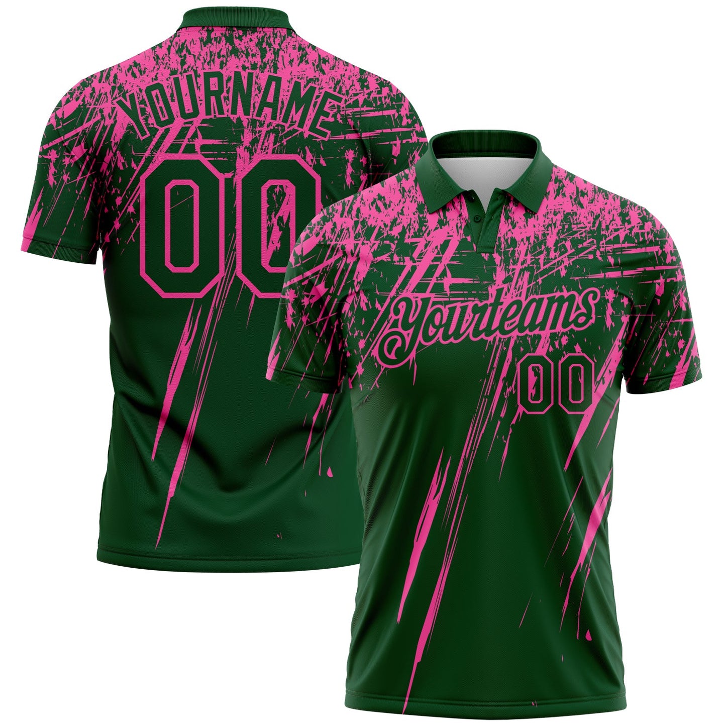 Custom Green-Pink Distressed Scratch Brush Stroke Performance Polo Shirt - Main View