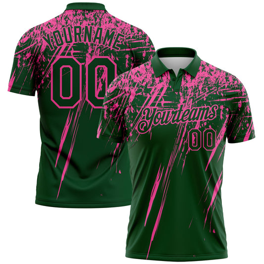 Custom Green-Pink Distressed Scratch Brush Stroke Performance Polo Shirt - Main View