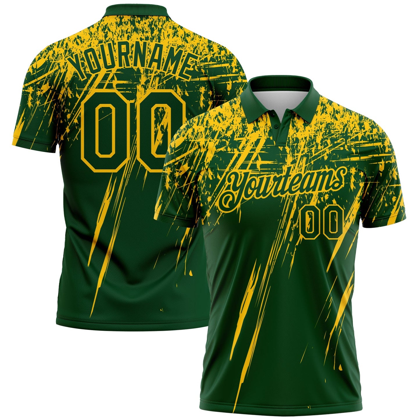 Custom Green-Yellow Distressed Scratch Brush Stroke Performance Polo Shirt - Main View