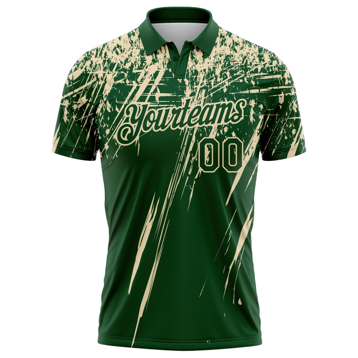 Custom Green-Cream Distressed Scratch Brush Stroke Performance Polo Shirt view 2