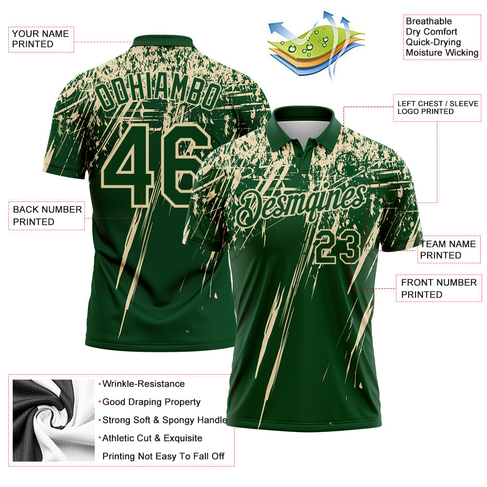 Custom Green-Cream Distressed Scratch Brush Stroke Performance Polo Shirt view 3