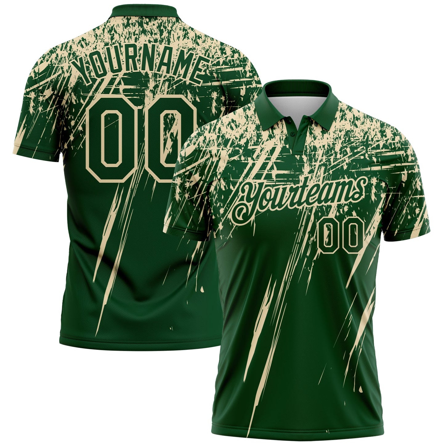 Custom Green-Cream Distressed Scratch Brush Stroke Performance Polo Shirt - Main View