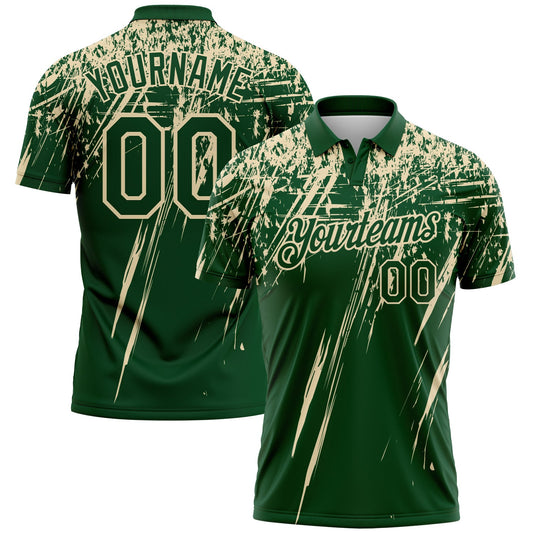 Custom Green-Cream Distressed Scratch Brush Stroke Performance Polo Shirt - Main View