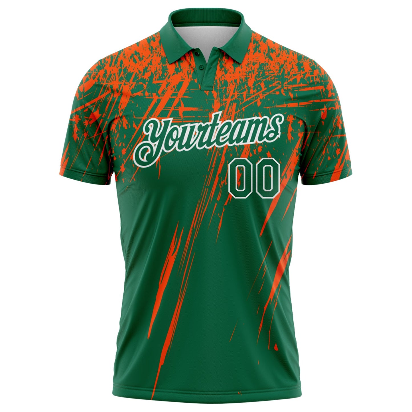 Custom Kelly Green Orange-White Distressed Scratch Brush Stroke Performance Polo Shirt view 2