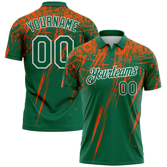 Custom Kelly Green Orange-White Distressed Scratch Brush Stroke Performance Polo Shirt - Main View