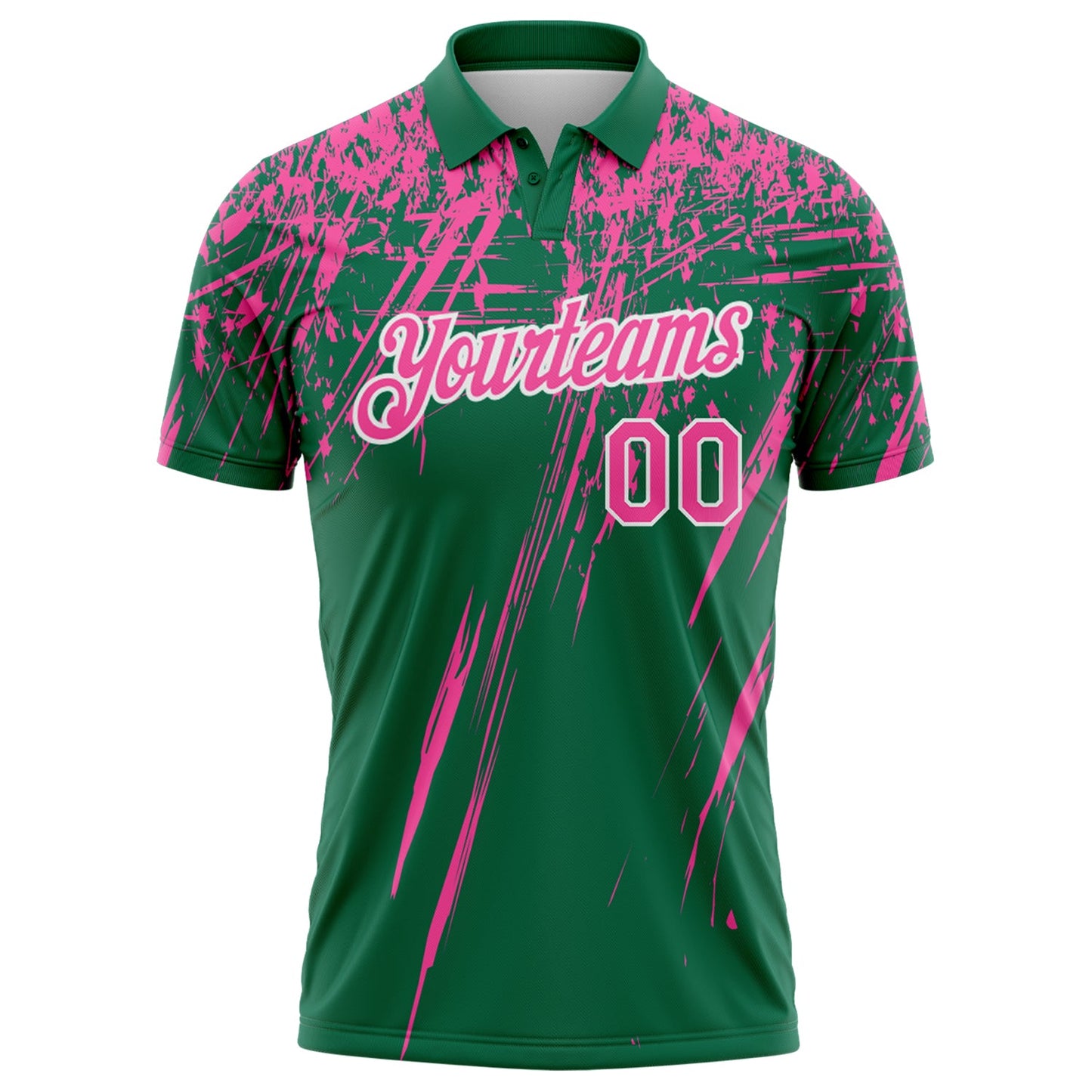Custom Kelly Green Pink-White Distressed Scratch Brush Stroke Performance Polo Shirt view 2