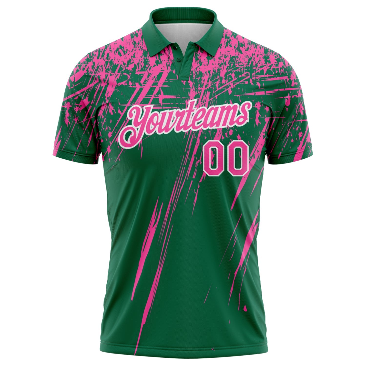 Custom Kelly Green Pink-White Distressed Scratch Brush Stroke Performance Polo Shirt view 2