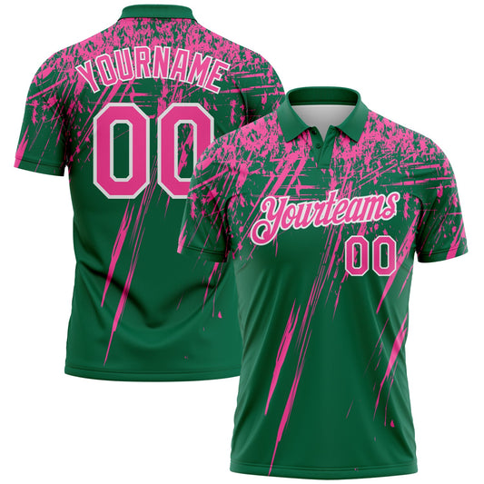 Custom Kelly Green Pink-White Distressed Scratch Brush Stroke Performance Polo Shirt - Main View