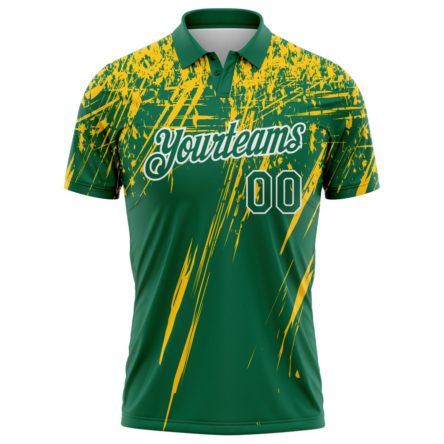 Custom Kelly Green Yellow-White Distressed Scratch Brush Stroke Performance Polo Shirt view 2
