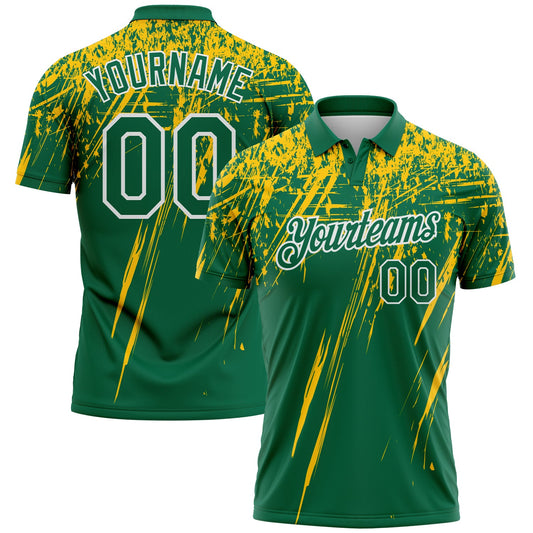 Custom Kelly Green Yellow-White Distressed Scratch Brush Stroke Performance Polo Shirt - Main View