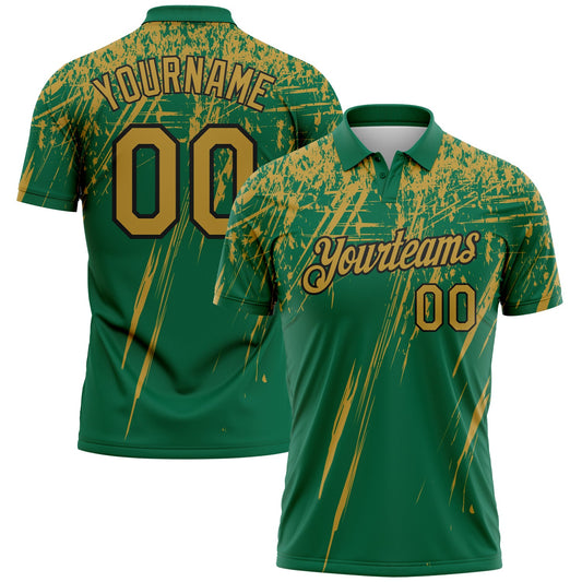 Custom Kelly Green Old Gold-Black Distressed Scratch Brush Stroke Performance Polo Shirt - Main View