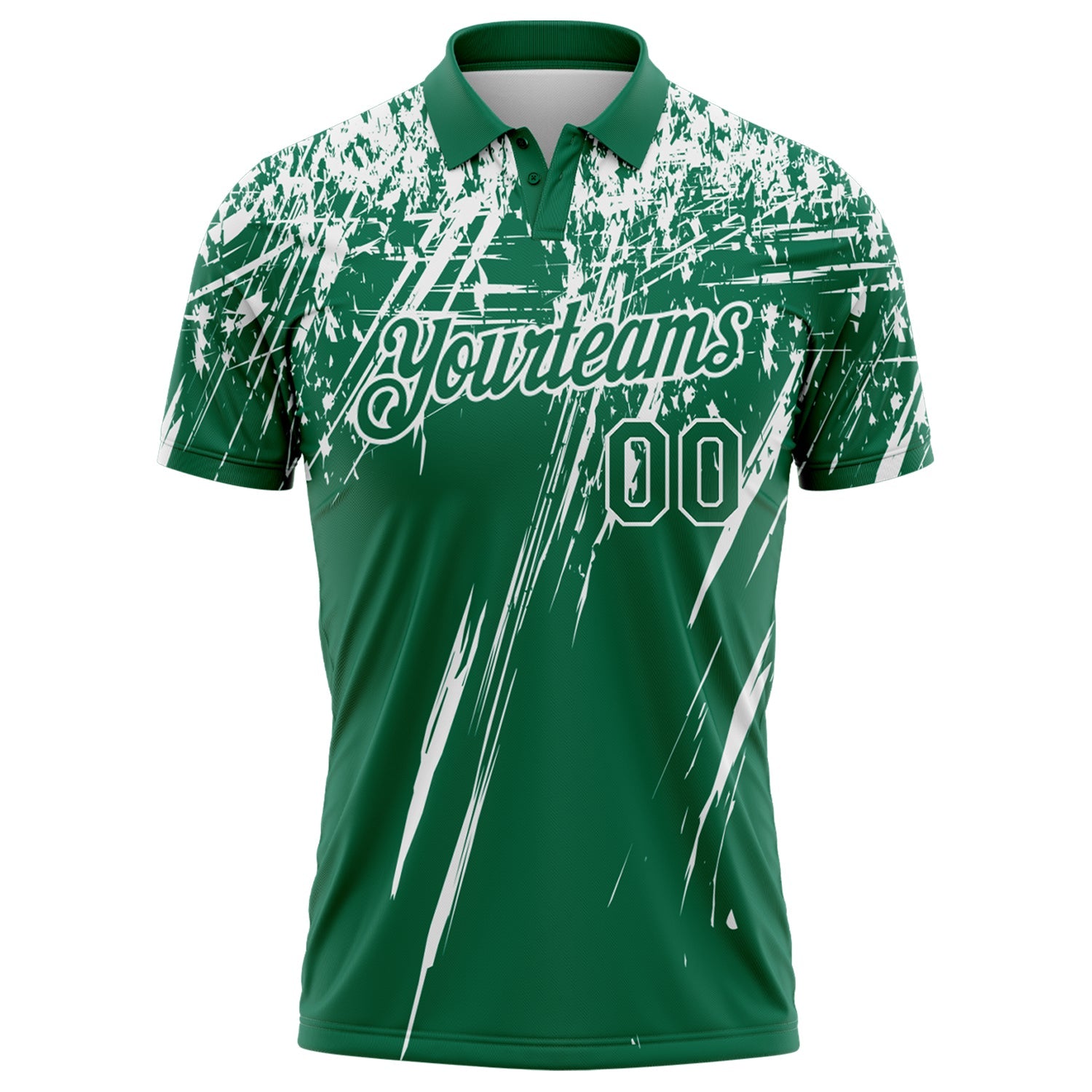 Custom Kelly Green-White Distressed Scratch Brush Stroke Performance Polo Shirt view 2