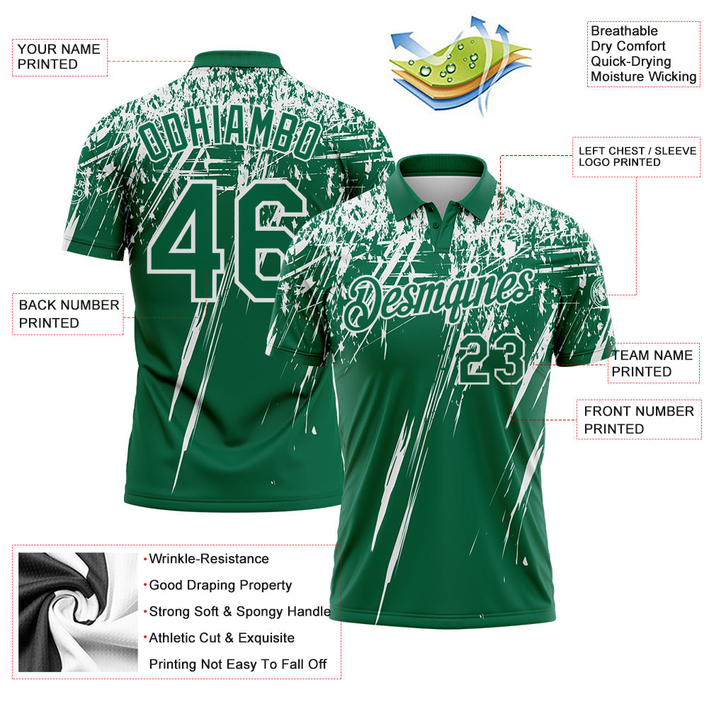 Custom Kelly Green-White Distressed Scratch Brush Stroke Performance Polo Shirt view 3