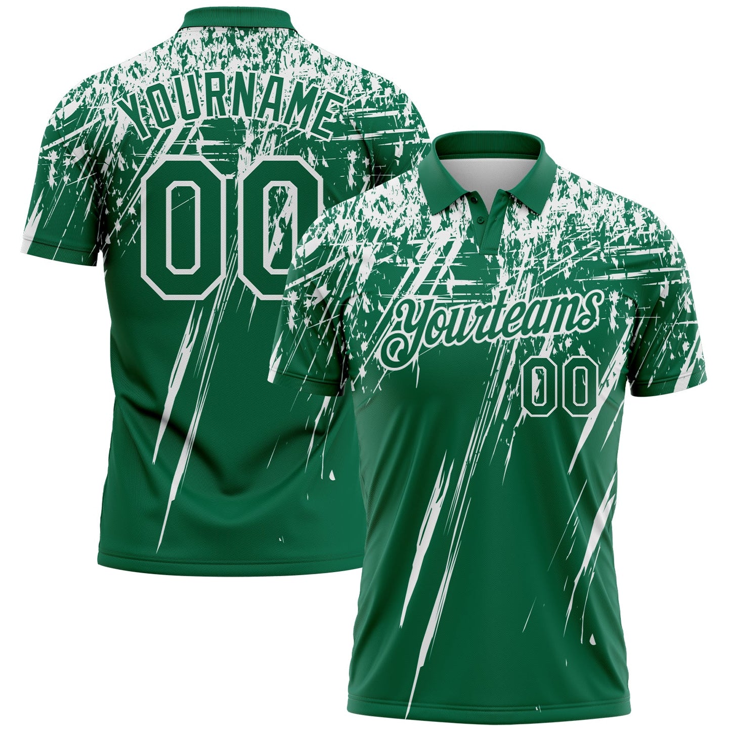 Custom Kelly Green-White Distressed Scratch Brush Stroke Performance Polo Shirt - Main View
