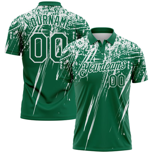 Custom Kelly Green-White Distressed Scratch Brush Stroke Performance Polo Shirt - Main View
