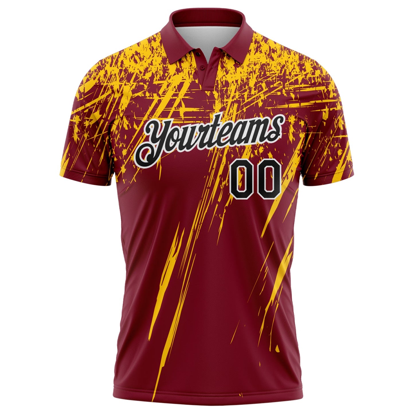 Custom Crimson Black Yellow-White Distressed Scratch Brush Stroke Performance Polo Shirt view 2