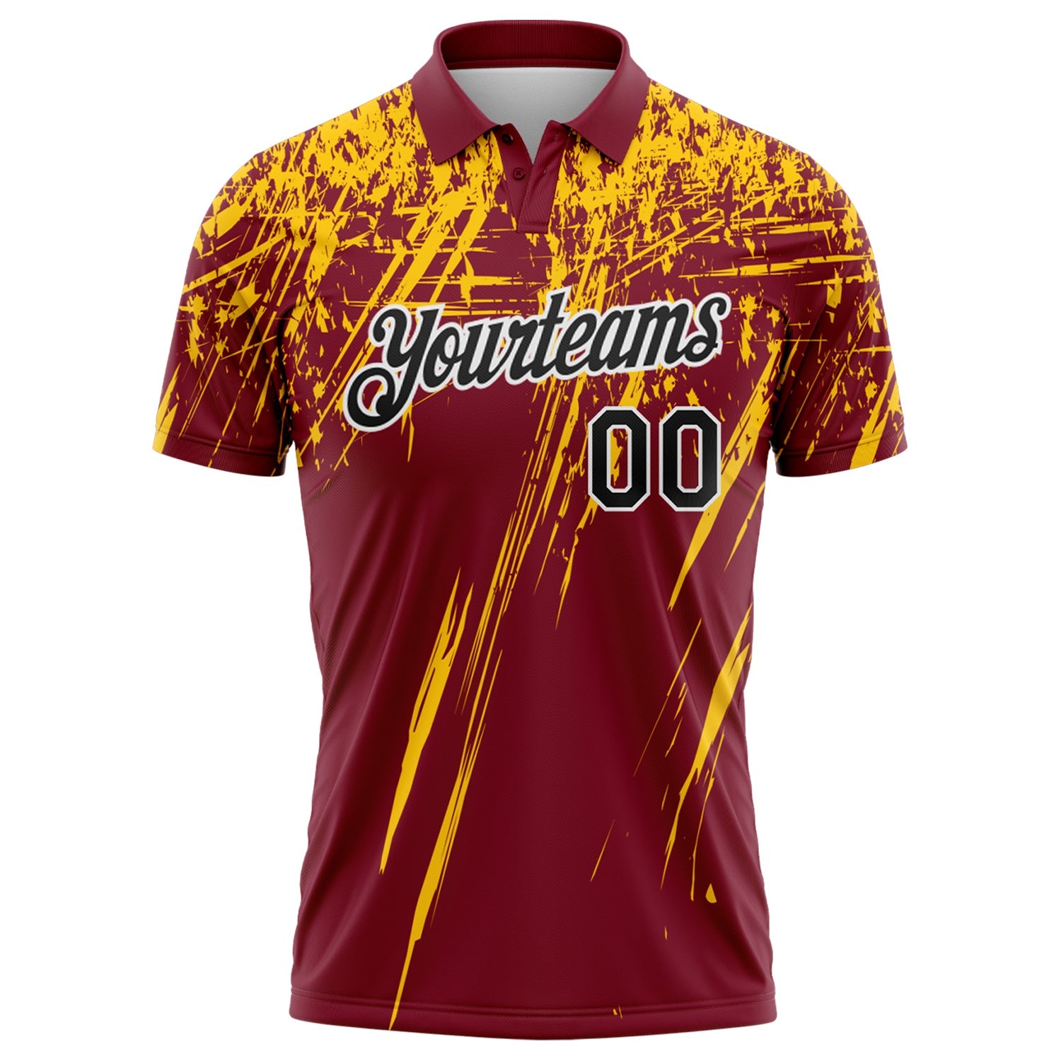 Custom Crimson Black Yellow-White Distressed Scratch Brush Stroke Performance Polo Shirt view 2
