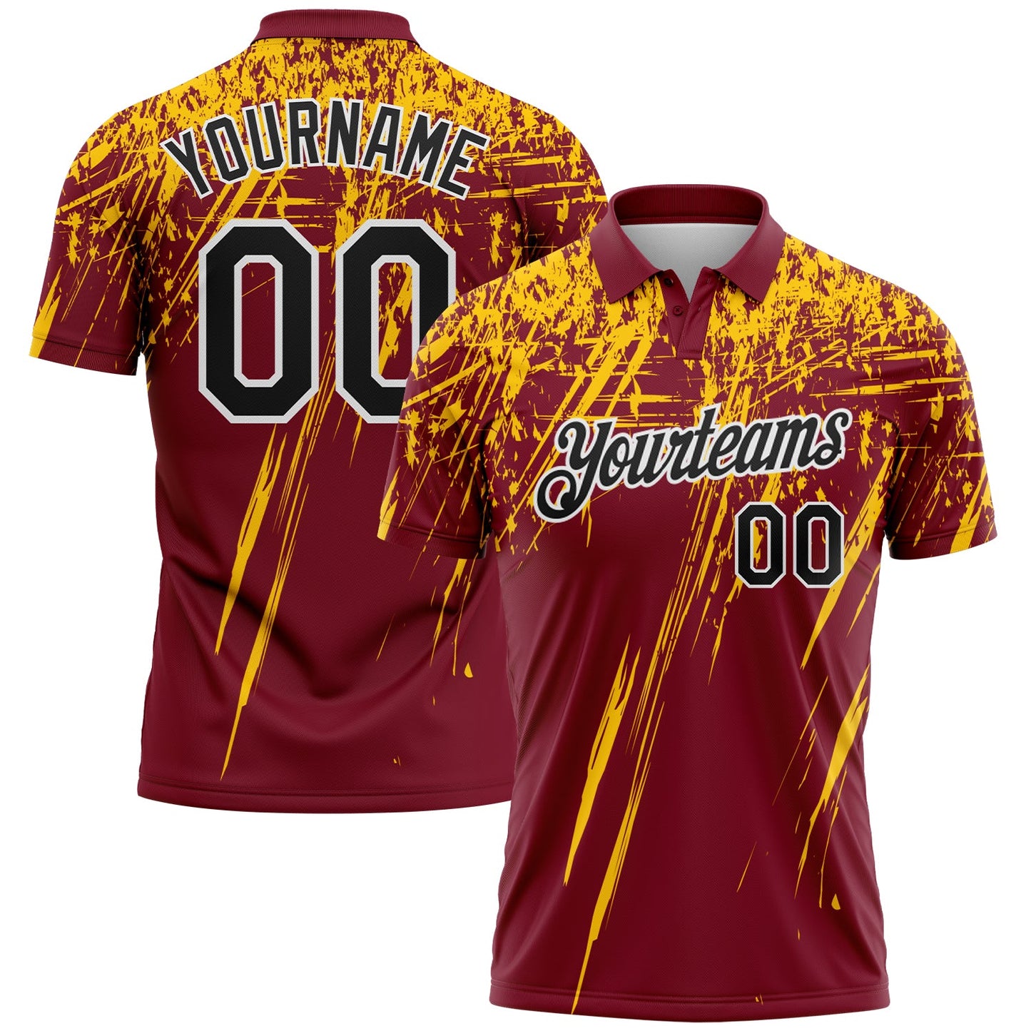 Custom Crimson Black Yellow-White Distressed Scratch Brush Stroke Performance Polo Shirt - Main View