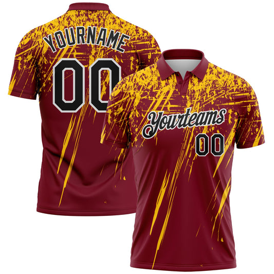 Custom Crimson Black Yellow-White Distressed Scratch Brush Stroke Performance Polo Shirt - Main View