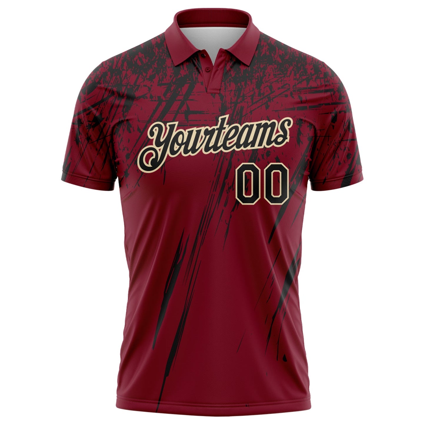 Custom Crimson Black-Cream Distressed Scratch Brush Stroke Performance Polo Shirt view 2
