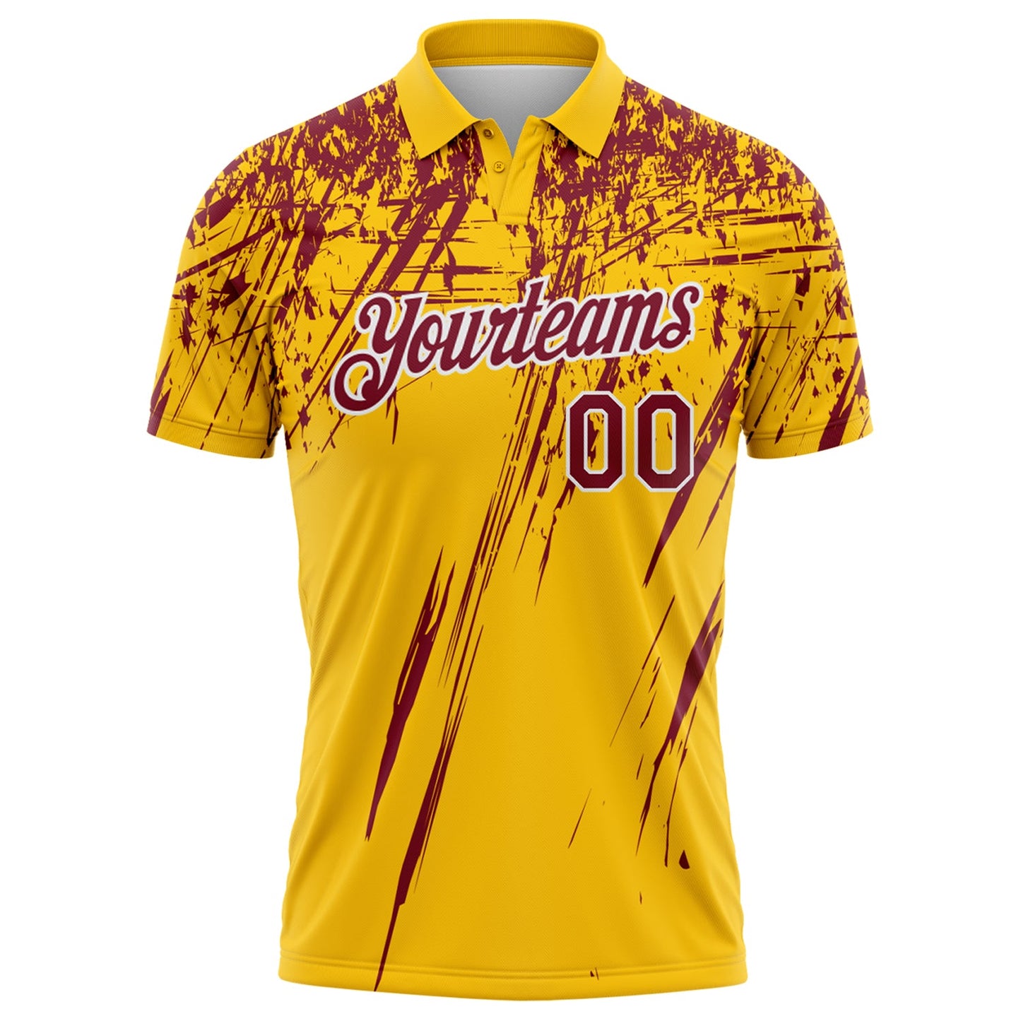 Custom Yellow Crimson-White Distressed Scratch Brush Stroke Performance Polo Shirt view 2