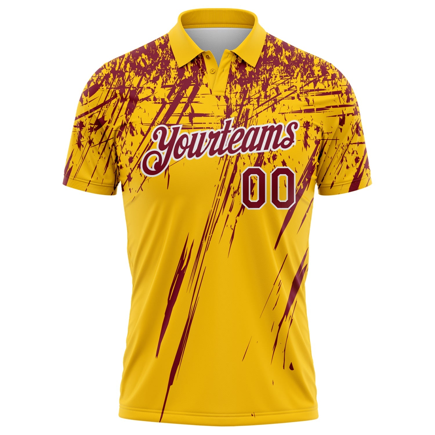 Custom Yellow Crimson-White Distressed Scratch Brush Stroke Performance Polo Shirt view 2