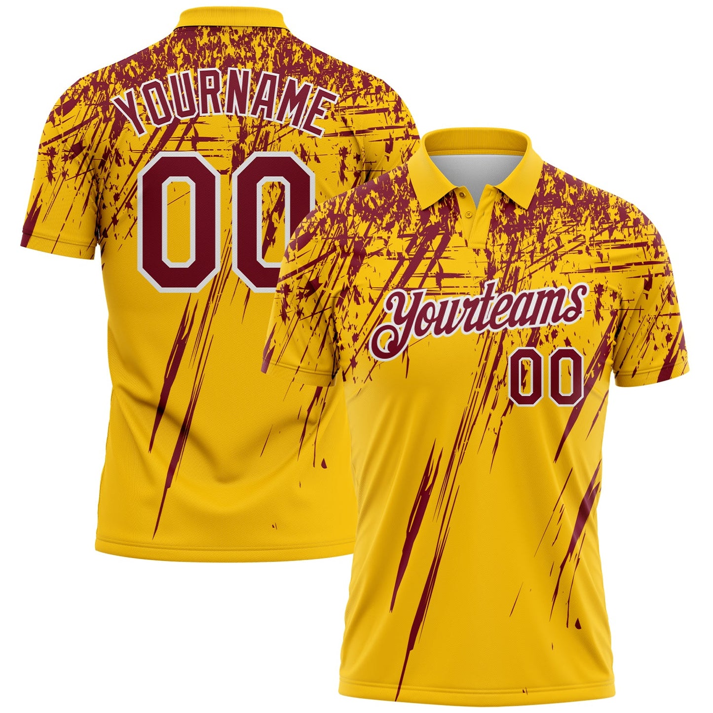 Custom Yellow Crimson-White Distressed Scratch Brush Stroke Performance Polo Shirt - Main View