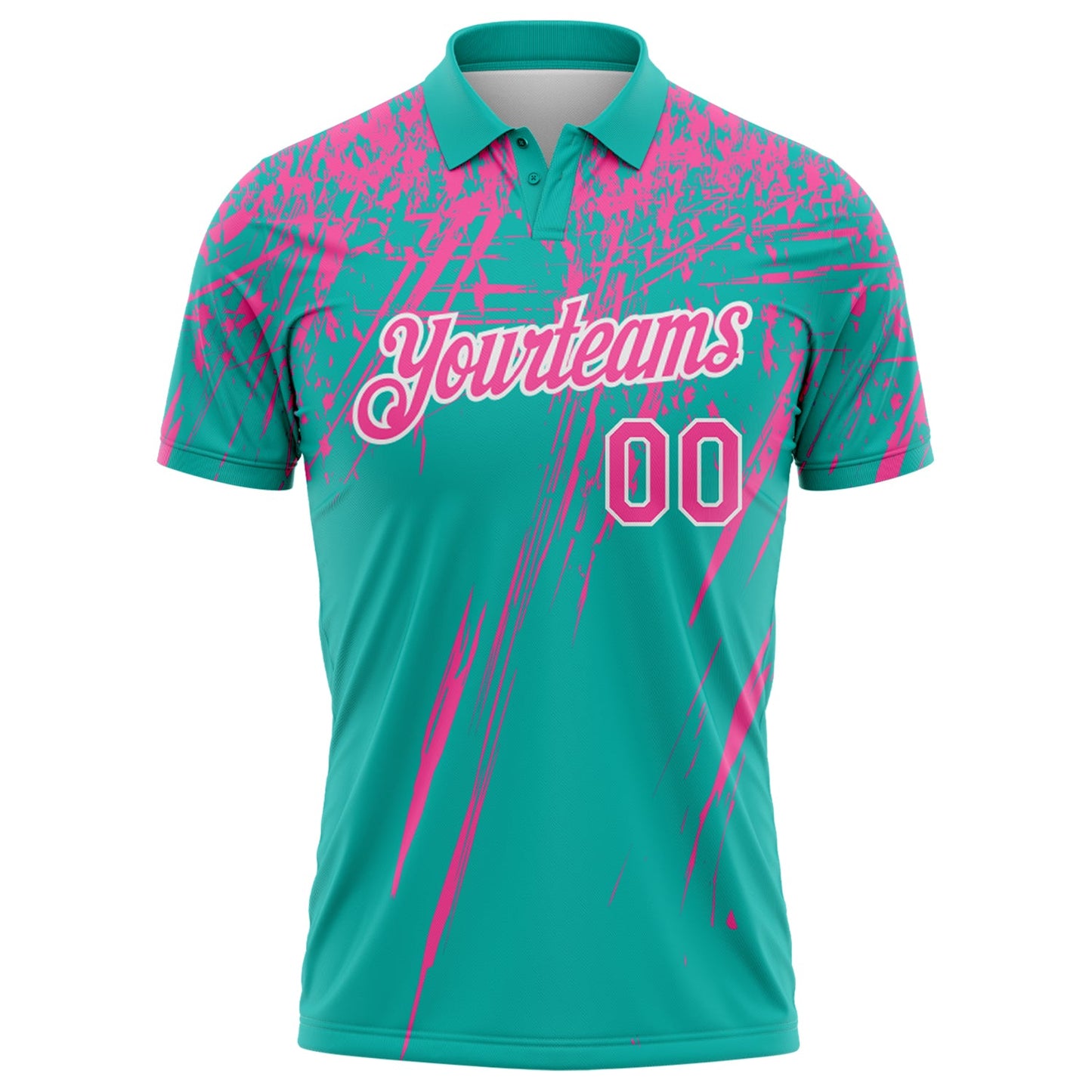 Custom Aqua Pink-White Distressed Scratch Brush Stroke Performance Polo Shirt view 2