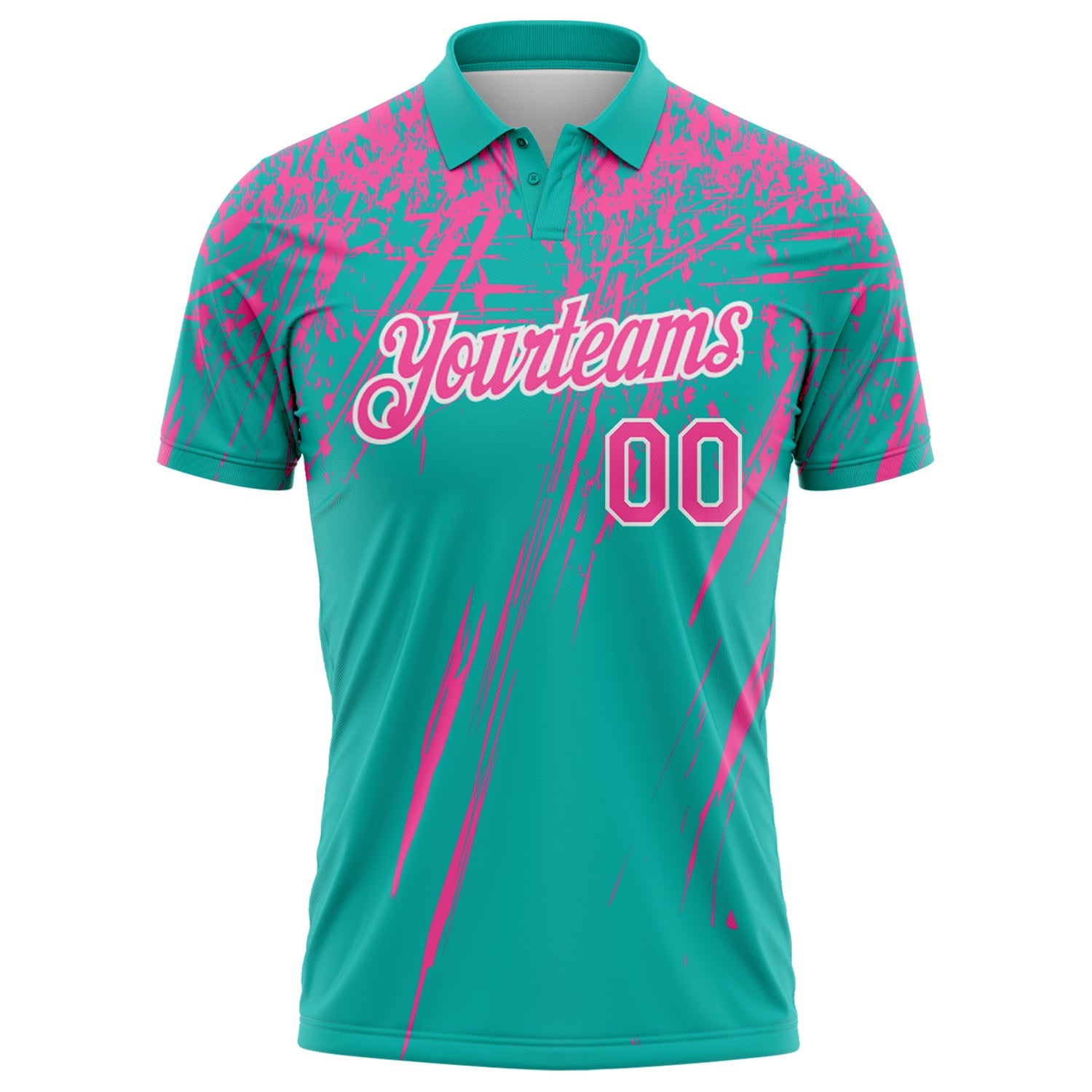 Custom Aqua Pink-White Distressed Scratch Brush Stroke Performance Polo Shirt view 2