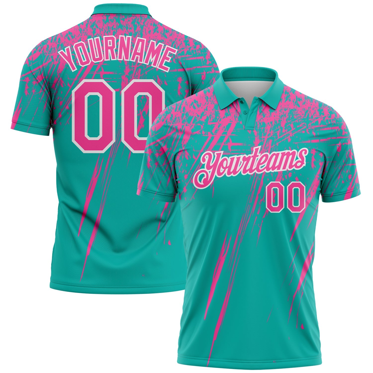 Custom Aqua Pink-White Distressed Scratch Brush Stroke Performance Polo Shirt - Main View