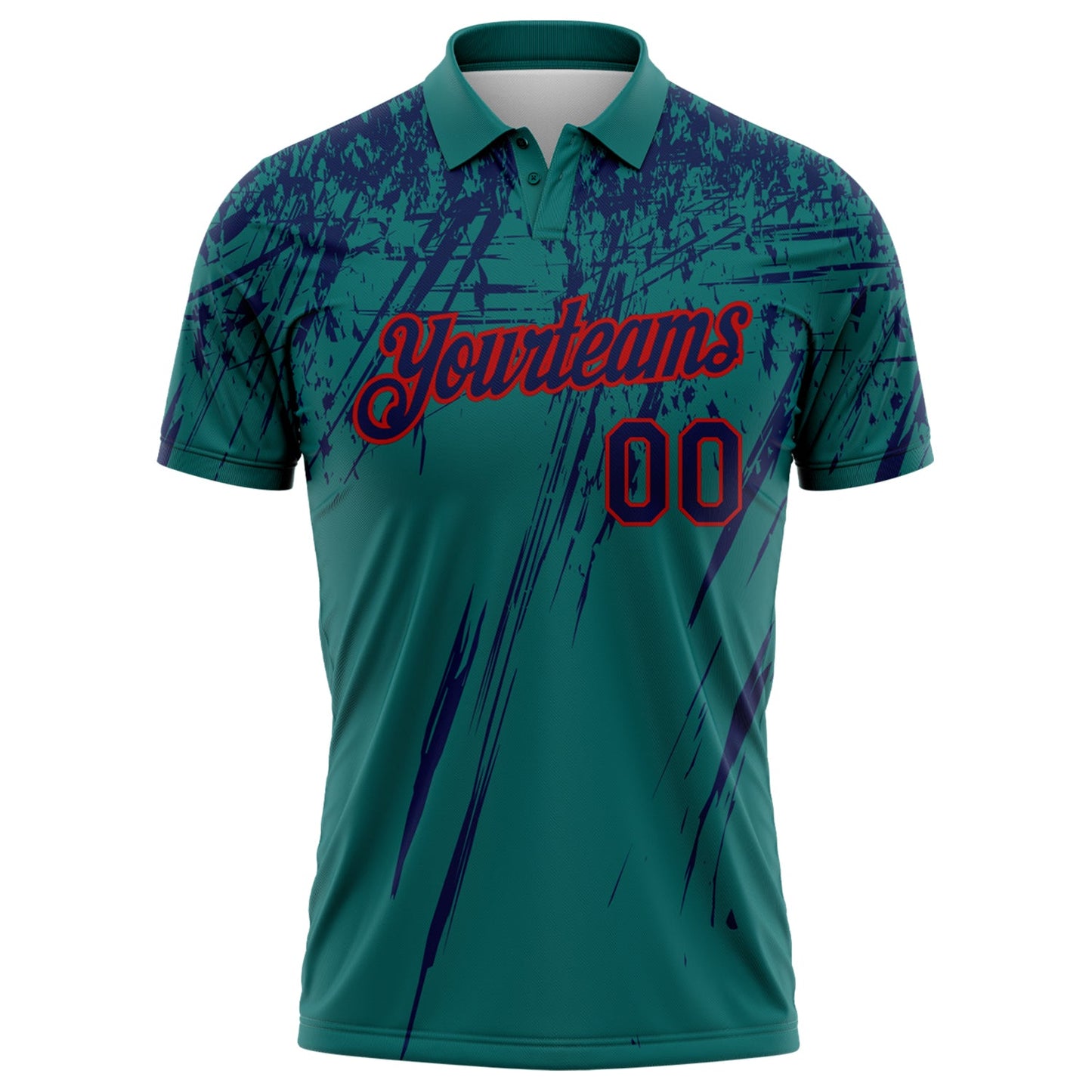 Custom Teal Navy-Red Distressed Scratch Brush Stroke Performance Polo Shirt view 2