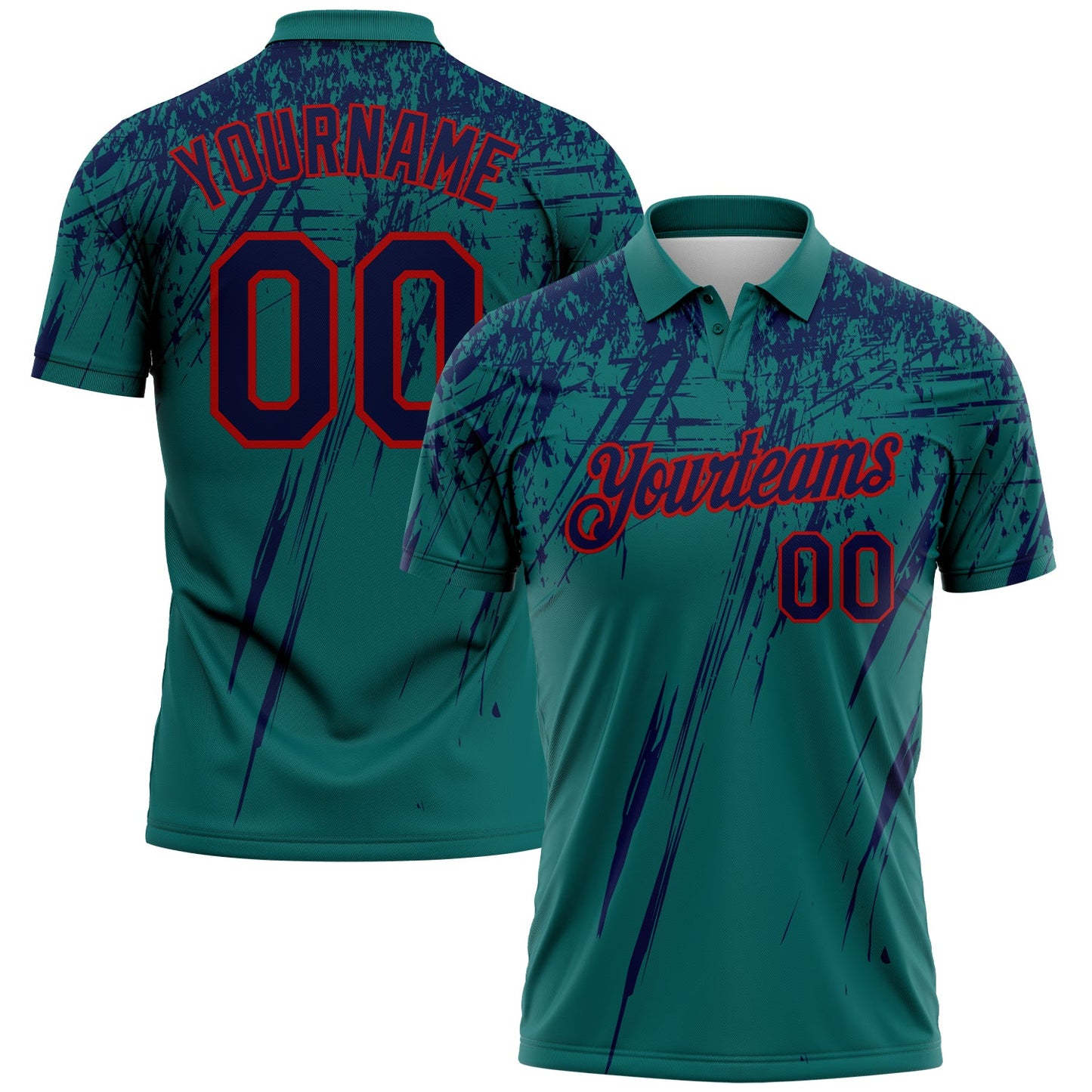 Custom Teal Navy-Red Distressed Scratch Brush Stroke Performance Polo Shirt - Main View