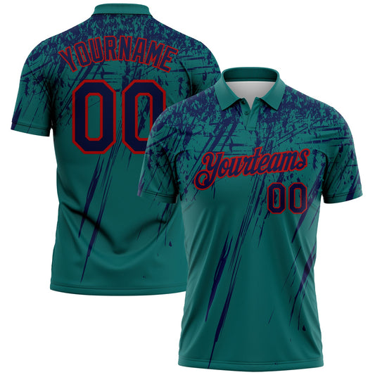 Custom Teal Navy-Red Distressed Scratch Brush Stroke Performance Polo Shirt - Main View