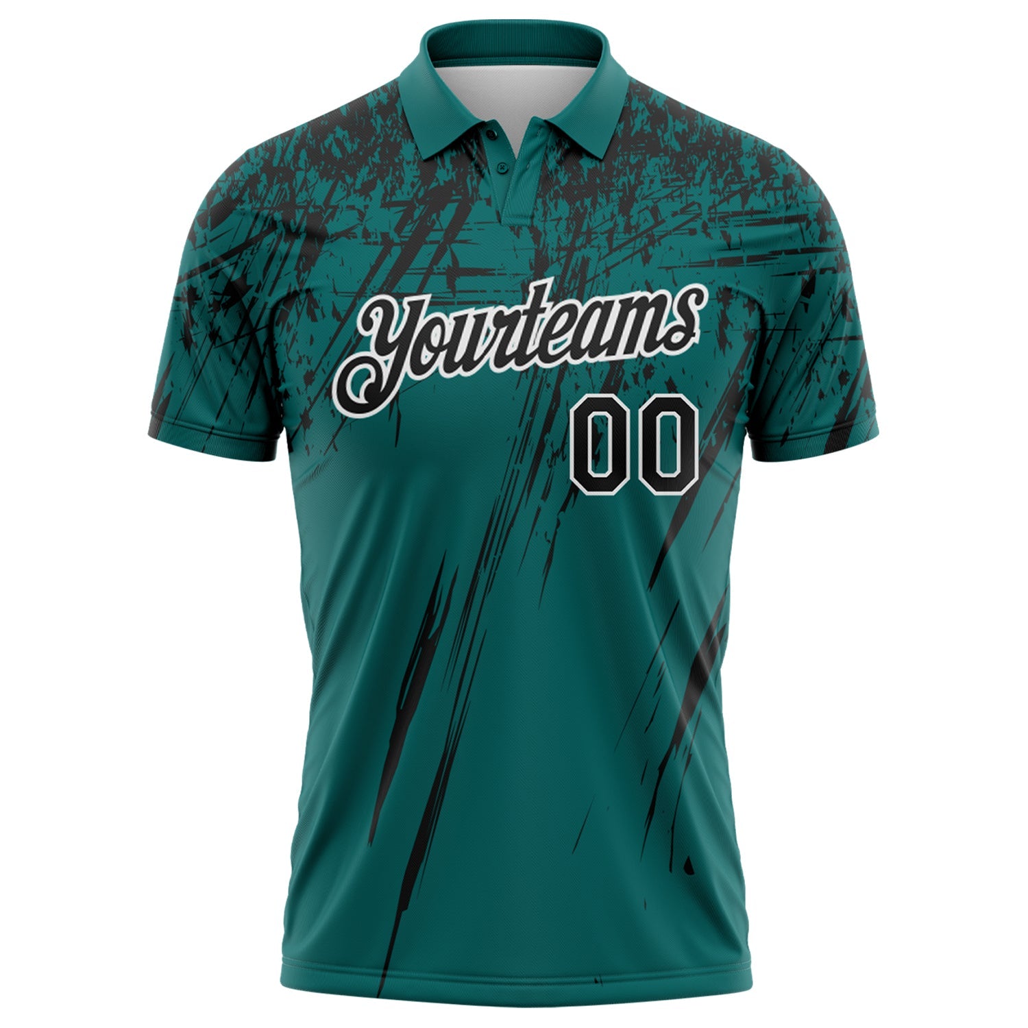 Custom Teal Black-White Distressed Scratch Brush Stroke Performance Polo Shirt view 2