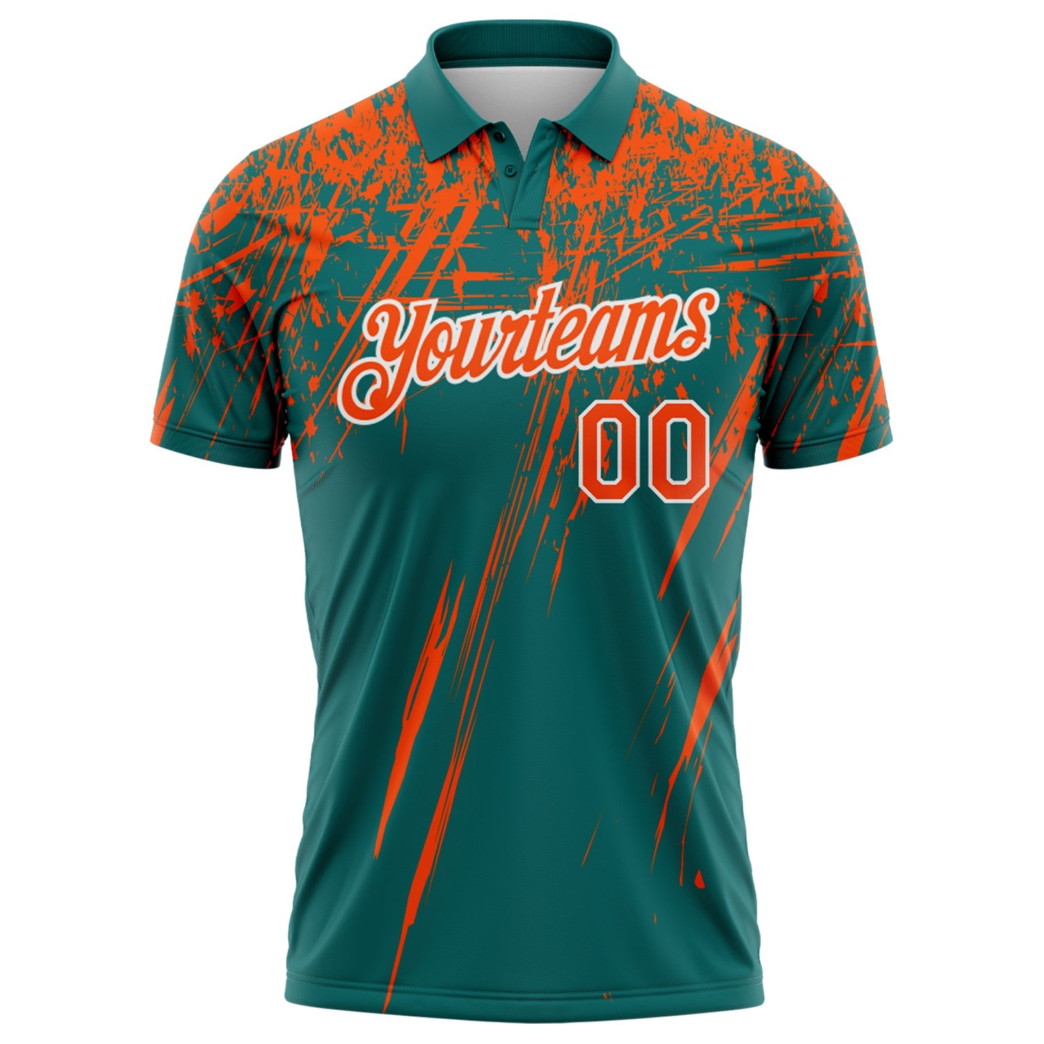 Custom Teal Orange-White Distressed Scratch Brush Stroke Performance Polo Shirt view 2