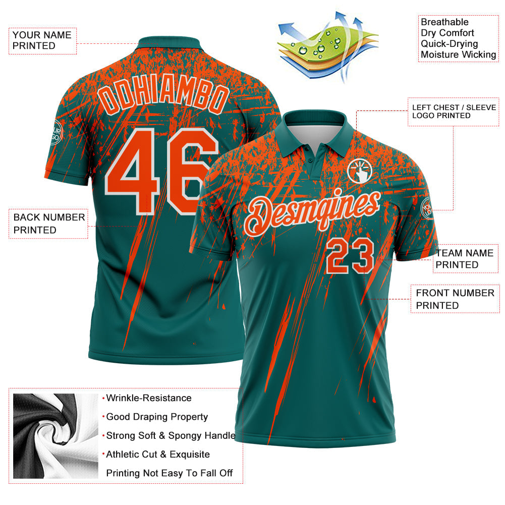 Custom Teal Orange-White Distressed Scratch Brush Stroke Performance Polo Shirt view 3