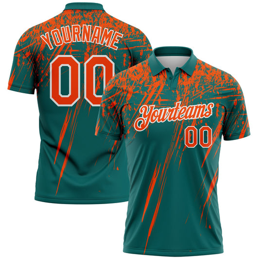 Custom Teal Orange-White Distressed Scratch Brush Stroke Performance Polo Shirt - Main View