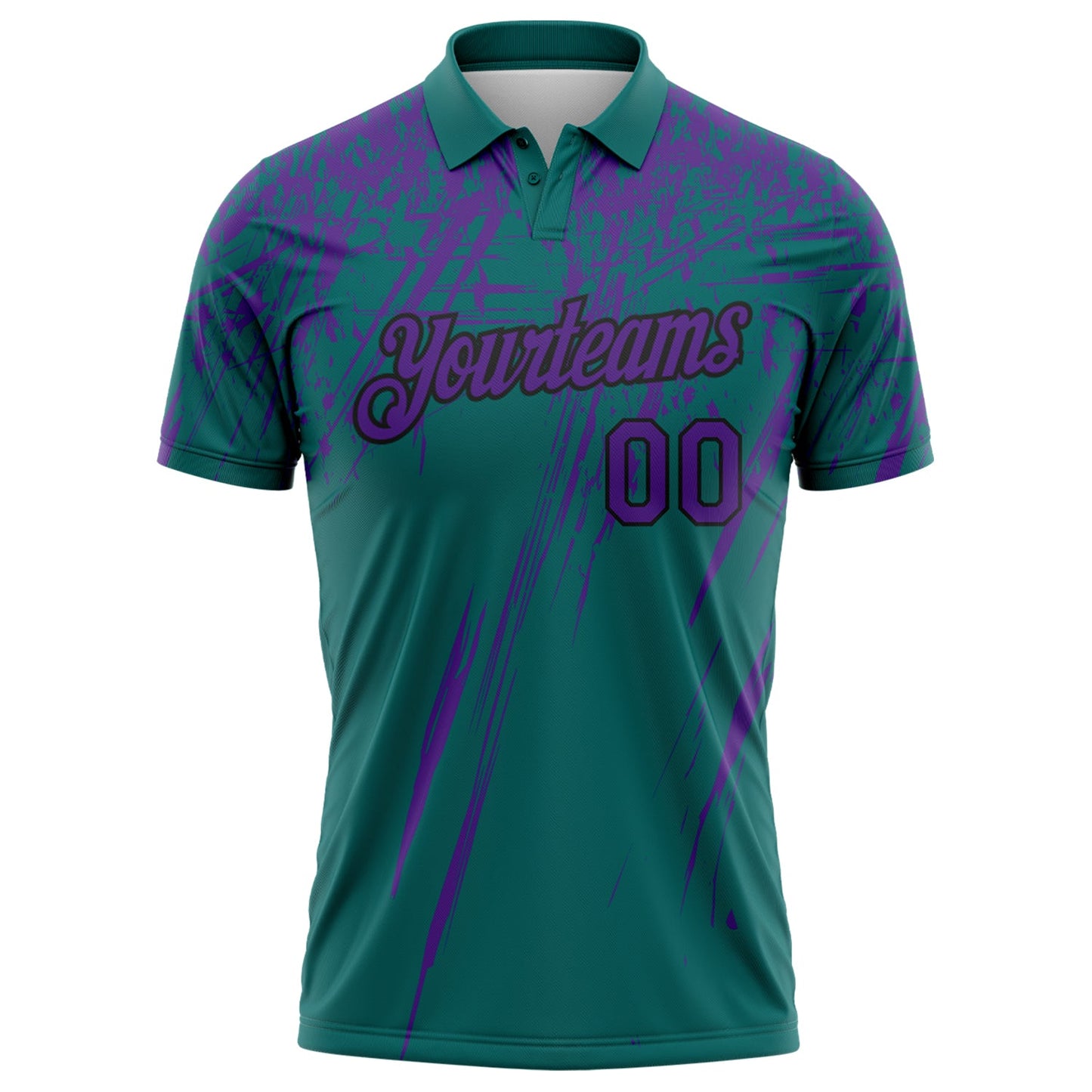 Custom Teal Purple-Black Distressed Scratch Brush Stroke Performance Polo Shirt view 2