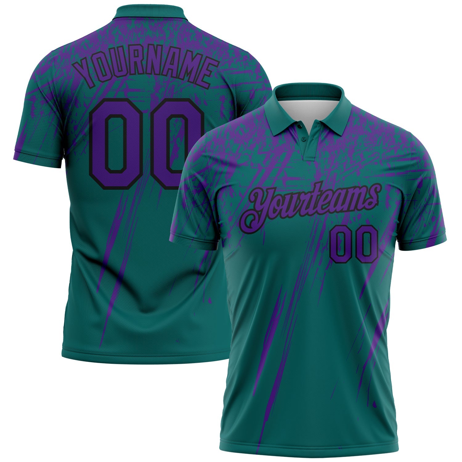 Custom Teal Purple-Black Distressed Scratch Brush Stroke Performance Polo Shirt - Main View