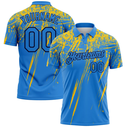 Custom Powder Blue Yellow-Navy Distressed Scratch Brush Stroke Performance Polo Shirt - Main View