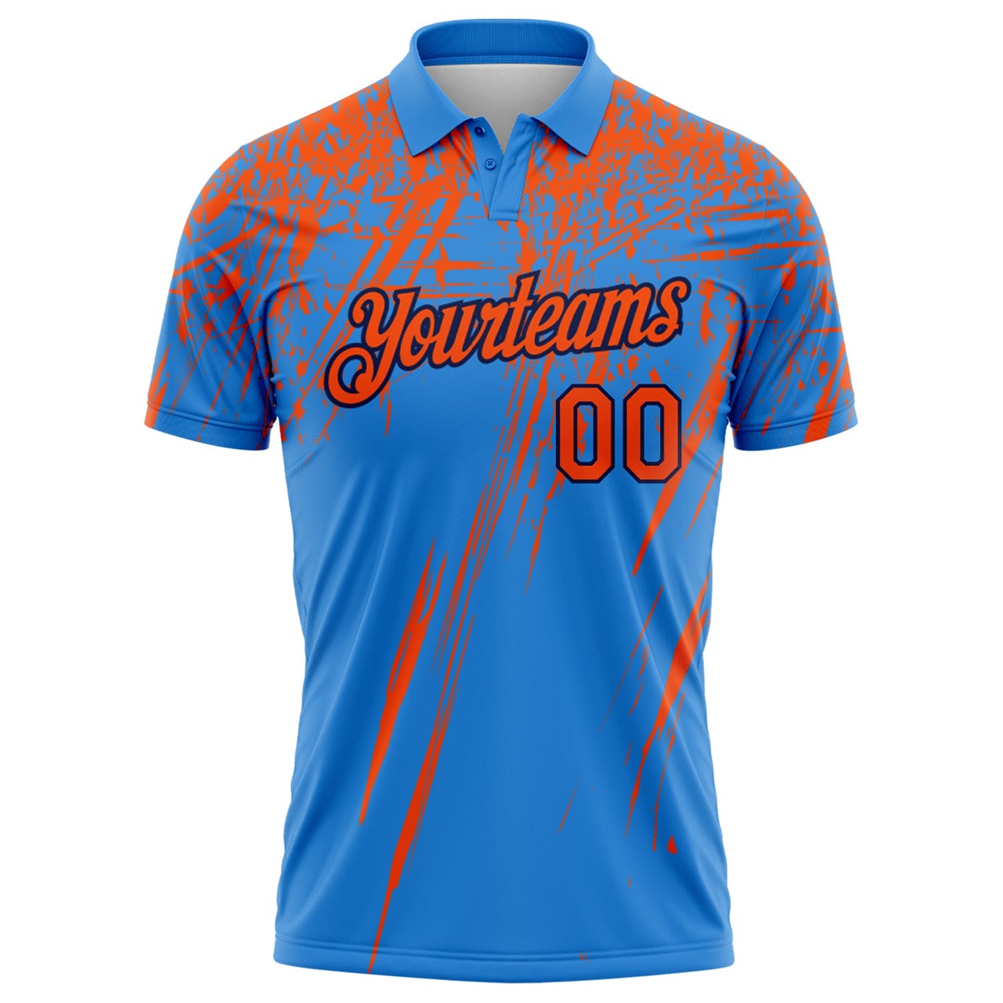 Custom Powder Blue Orange-Navy Distressed Scratch Brush Stroke Performance Polo Shirt view 2