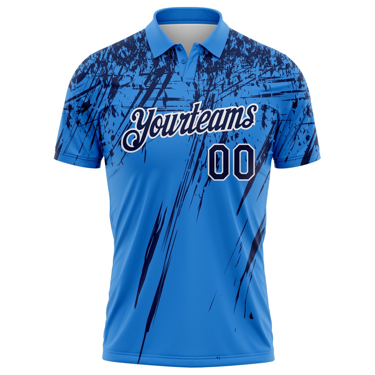 Custom Powder Blue Navy-White Distressed Scratch Brush Stroke Performance Polo Shirt view 2