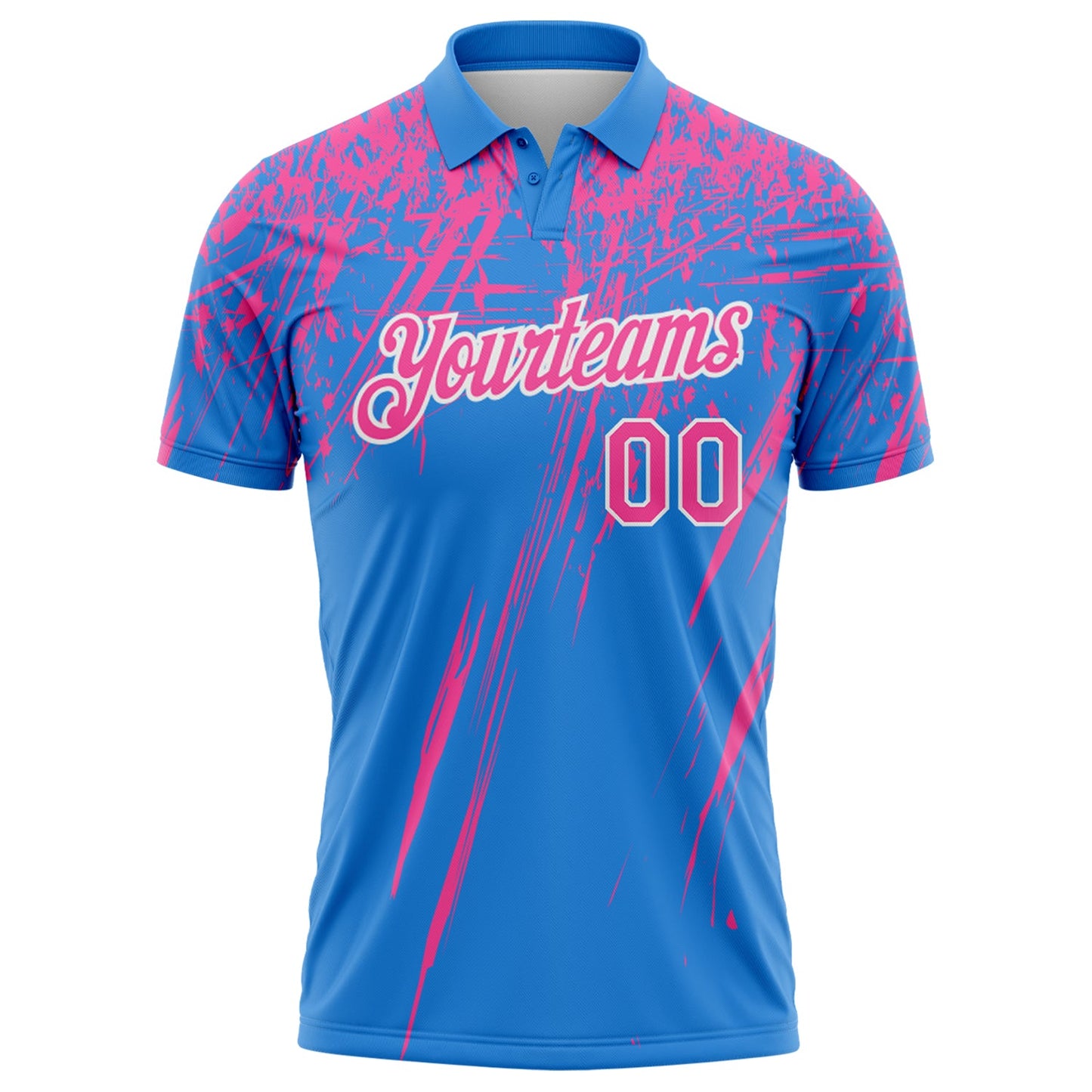 Custom Powder Blue Pink-White Distressed Scratch Brush Stroke Performance Polo Shirt view 2