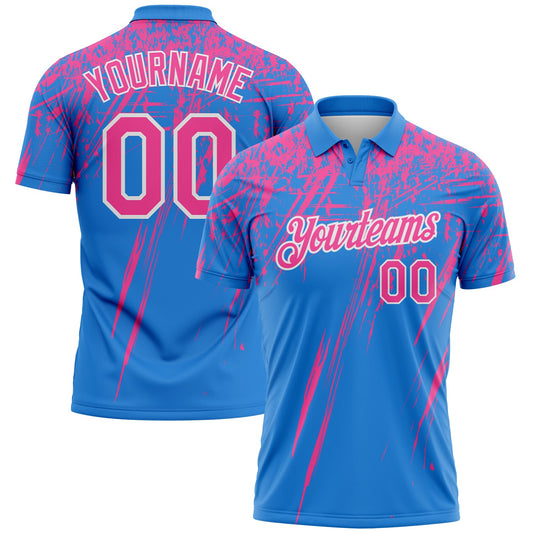 Custom Powder Blue Pink-White Distressed Scratch Brush Stroke Performance Polo Shirt - Main View